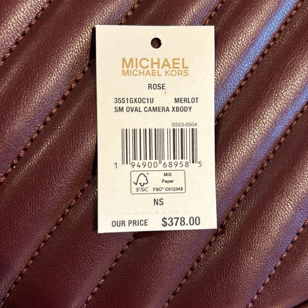 MICHAEL KORS ROSE Small Quilted Oval Camera X-body In MERLOT Vegan Faux Leather - Picture 7 of 12